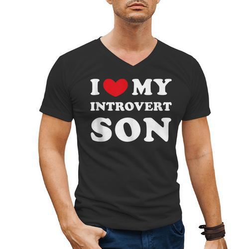 I Love My Introvert Son I Heart My Introvert Son Men's V-Neck T-Shirt - Raresse