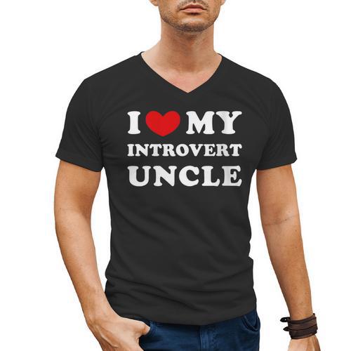 I Love My Introvert Uncle I Heart My Introvert Uncle Men's V-Neck T-Shirt - Raresse