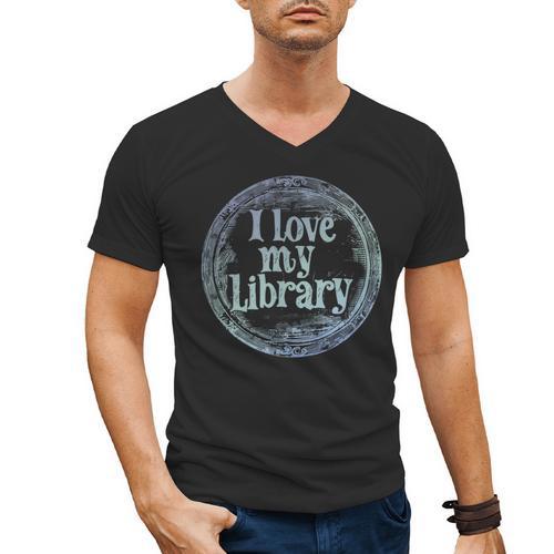 I Love My Library Medallion For Book Lover Reader Librarian Men's V-Neck T-Shirt - Bookorys CA