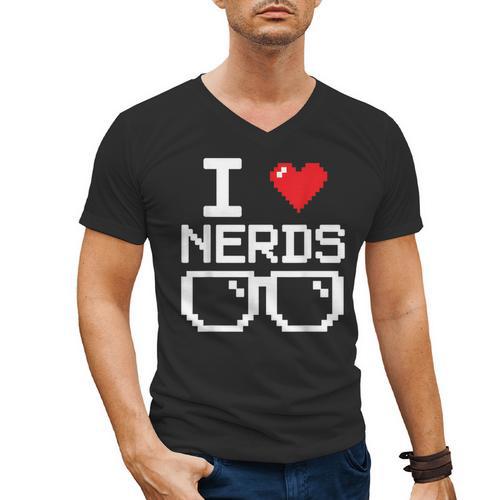 I Love Nerds I Heart Nerds For Science Book Knowledge Geeks Men's V-Neck T-Shirt - Bookorys DE
