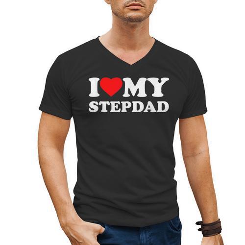 I Love My Step-Dad Heart Family Grandpa StepDad Bonus Dad Men's V-Neck T-Shirt - Father's Day Fun