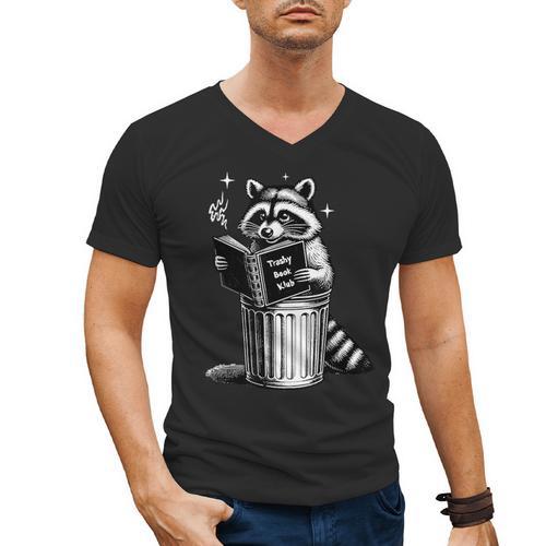 I Love Trashy Book Club Raccoon No Shelf Control Weirdcore Men's V-Neck T-Shirt - Bookorys DE