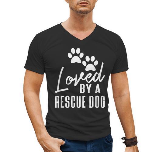 Loved By A Rescue Dog Foster Mom Rescue Dad Men's V-Neck T-Shirt - Father's Day Fun