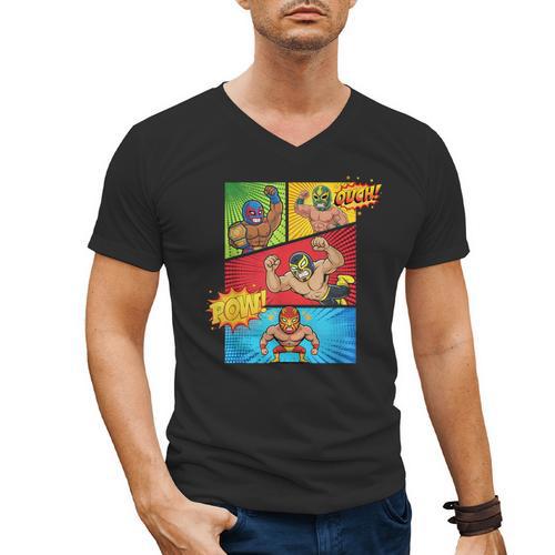 Lucha Libre Comic Book Mexican Wrestling Cartoon Wrestler Men's V-Neck T-Shirt - Bookorys