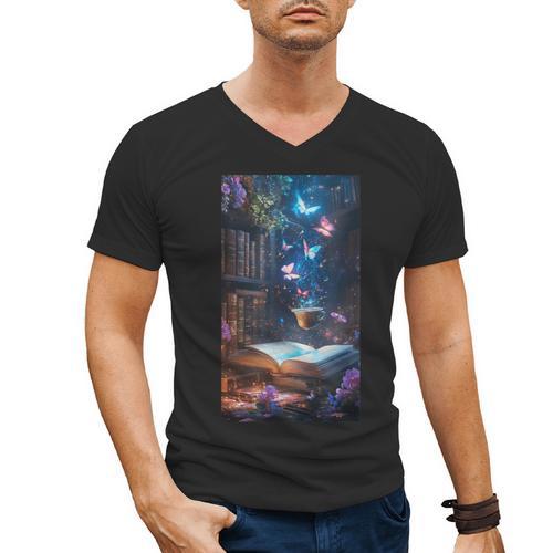 Magic Books Butterflies Fantasy Nature Tea Enchanting Men's V-Neck T-Shirt - Bookorys