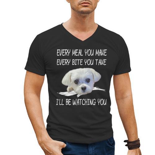 Maltese Dog Watching Owner Quote Puppy Mom Dad Men Women Girls Kids Men's V-Neck T-Shirt - Father's Day Fun