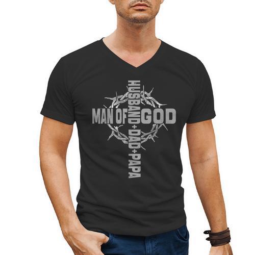 Man Of God Religious Christian Cross Husband Dad Fathers Day Men's V-Neck T-Shirt - Father's Day Fun