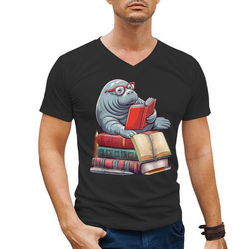 Manatee Reading Books Matching Bookworm Readers Librarian Men's V-Neck T-Shirt - Bookorys