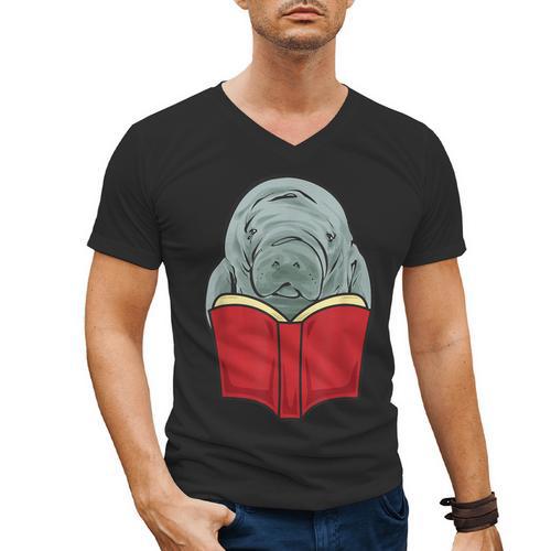 Manatee Reading Books Sea Animal Manatee Men's V-Neck T-Shirt - Bookorys DE