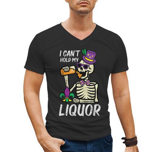 Mardi Gras Skeleton Cant Hold My Carnival Team Dad Men Men's V-Neck T-Shirt - Father's Day Fun