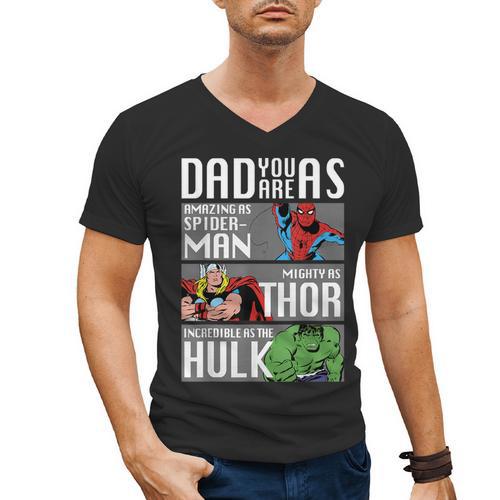 Marvel Father's Day Spider-Man Thor Hulk Dad Attributes Men's V-Neck T-Shirt - Father's Day Fun