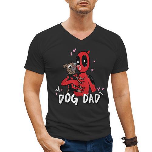 Marvel Super Heroes Pets Deadpool Loves Dogpool Dog Dad Men's V-Neck T-Shirt - Father's Day Fun