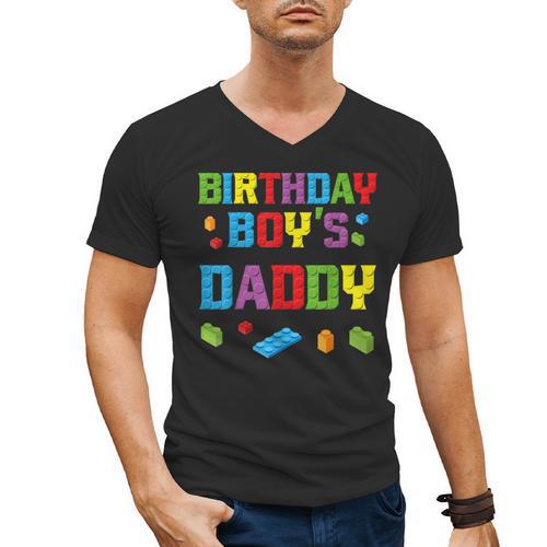 Master Builder Birthday Boy's Daddy Building Bricks Blocks Men's V-Neck T-Shirt - Father's Day Fun