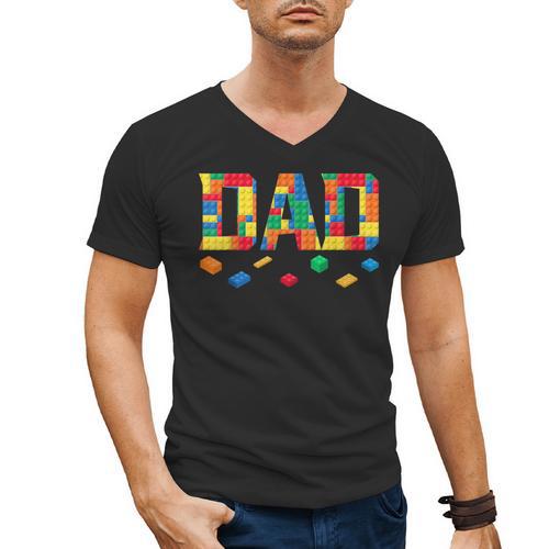 Master Builder Dad Birthday Boy Building Bricks Blocks Daddy Men's V-Neck T-Shirt - Father's Day Fun
