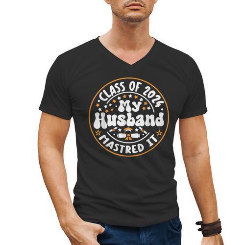 Master's Degree Graduation My Husband Mastered It 2024 Men's V-Neck T-Shirt - Best Gift Smart