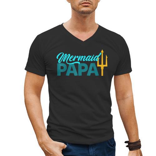 Mermaid Dad Mermaid Papa Grandpa Security Party Small Men's V-Neck T-Shirt - Father's Day Fun