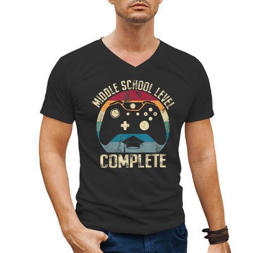 Middle School Level Complete Gamer Class Of 2024 Graduation Men's V-Neck T-Shirt - Best Gift Smart