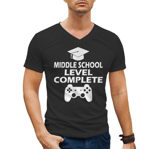 Middle School Level Complete Gamer Graduation Day 2024 Men's V-Neck T-Shirt - Best Gift Smart