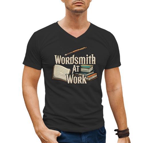 Wordsmith At Work Vintage Writer & Author Pen Book Lover Men's V-Neck T-Shirt - Bookorys