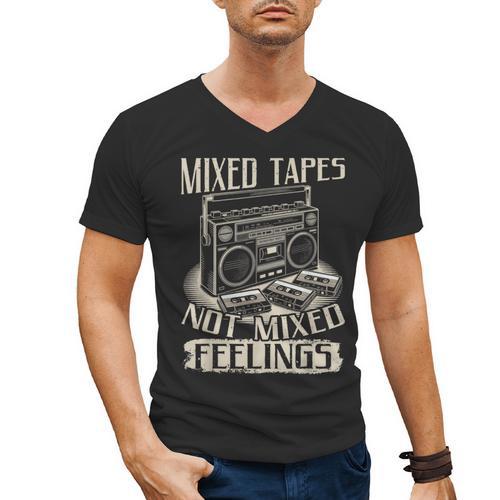 Mixed Tapes Not Feelings Nostalgia Retro Cassette Tape Men's V-Neck T-Shirt - Figerry