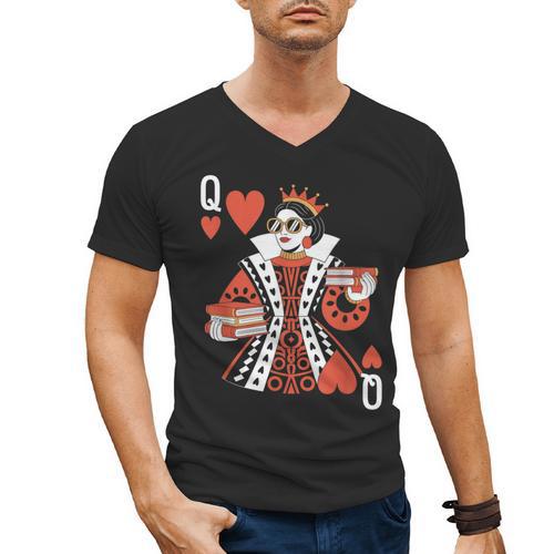 Modern Queen Of Hearts Book Lover Reading Novels Romantasy Men's V-Neck T-Shirt - Bookorys