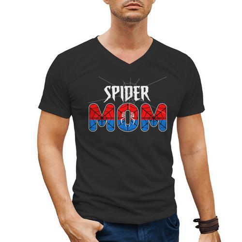 Mom And Dad Spider Family Matching Birthday Halloween Men's V-Neck T-Shirt - Father's Day Fun