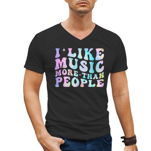 I Like Music More Than People Introvert Musician Retro Men's V-Neck T-Shirt - Raresse