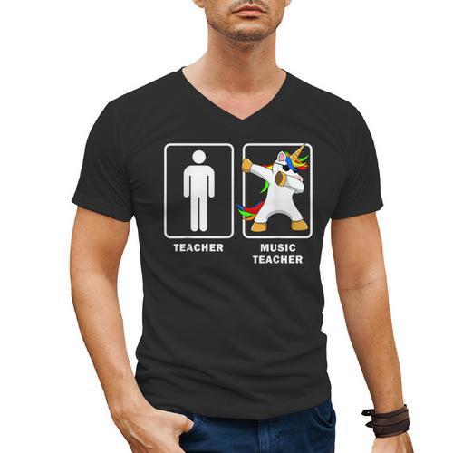 Music Teacher Dabbing Unicorn Graduation Shirt Men's V-Neck T-Shirt - Best Gift Smart