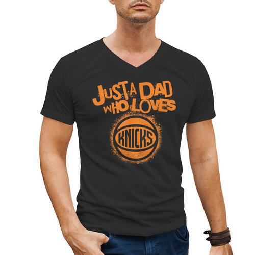 NBA New York Knicks Father's Day Just A Dad Who Loves Men's V-Neck T-Shirt - Father's Day Fun