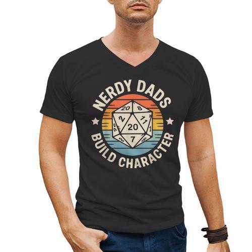 Nerdy Dads Build Character RPG Gaming Father's Day For Dad Men's V-Neck T-Shirt - Father's Day Fun