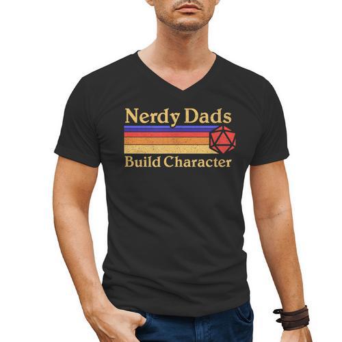 Nerdy Dads Dice For Tabletop RPG New Father Men's V-Neck T-Shirt - Father's Day Fun