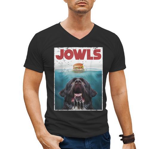 Newfoundland Dog Newfie Lab Jowls Burger Dog Mom Dad Men's V-Neck T-Shirt - Father's Day Fun