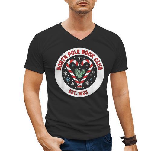 North Pole Book Club Shirt Candy Cane Christmas Men's V-Neck T-Shirt - Bookorys