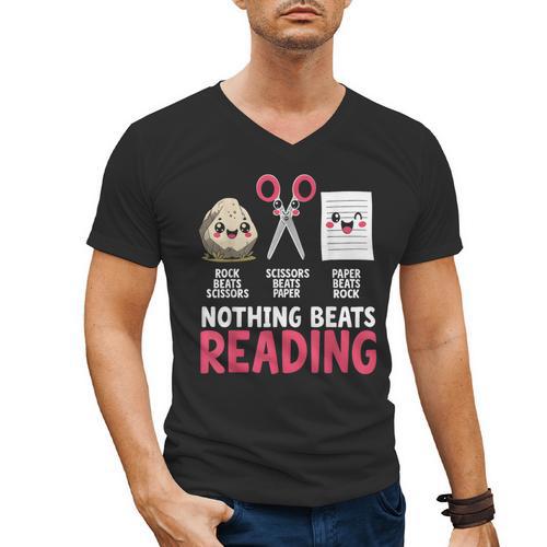 Nothing Beats Reading Rock Paper Scissors Book Lover Library Men's V-Neck T-Shirt - Bookorys