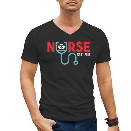 Nurse Est 2018 New Graduation Nursing School T-Shirt Men's V-Neck T-Shirt - Best Gift Smart