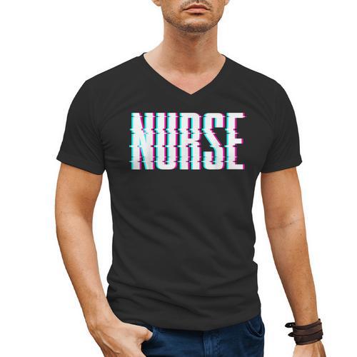 Nurse Glitch Aesthetic Graduation Nurse Glitch Graphic Art Men's V-Neck T-Shirt - Best Gift Smart