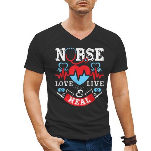Nurse Live Love Heal Graduation Appreciation Valentines Day Men's V-Neck T-Shirt - Best Gift Smart