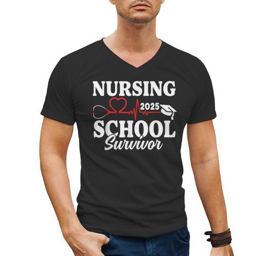 Nursing School Survivor 2025 RN ER Graduation Nurse Grad Men's V-Neck T-Shirt - Best Gift Smart