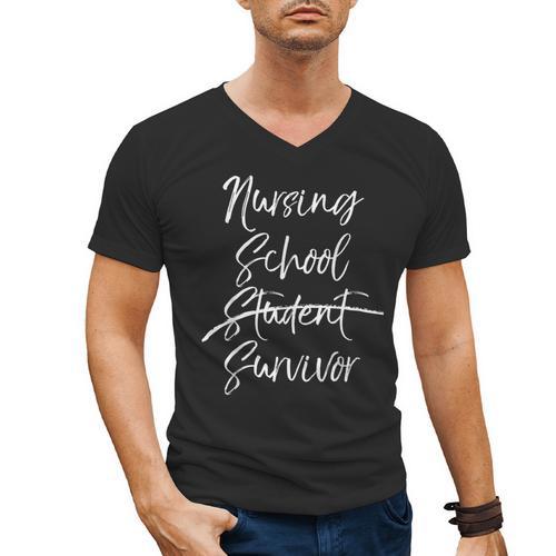 Nursing School Survivor Shirt Nurse Student Graduation Men's V-Neck T-Shirt - Best Gift Smart