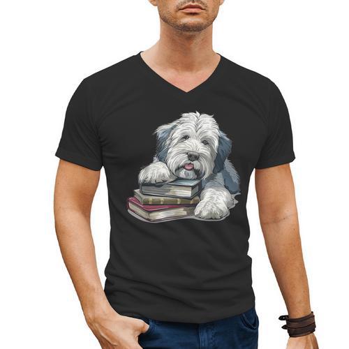 Old English Sheepdog Books Reading Dog Breed Graphic Men's V-Neck T-Shirt - Bookorys DE