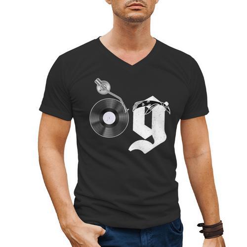 Old School Dad OG Hip Hop Head Vinyl Retro 80s90s Nostalgia Men's V-Neck T-Shirt - Figerry