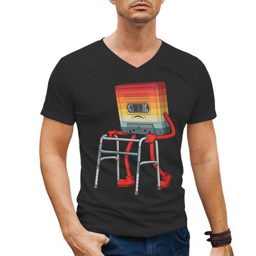Old Vintage Cassette Tape 70s 80s 80s Outfit Nostalgia Men's V-Neck T-Shirt - Figerry