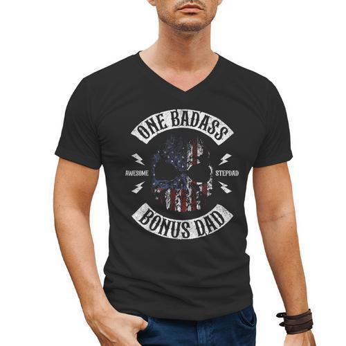 One Badass Bonus Stepdad Birthday Step Dad Men's V-Neck T-Shirt - Father's Day Fun