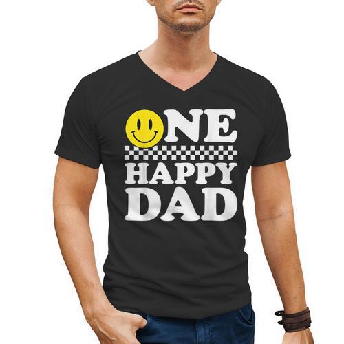 One Happy Dude Dad 1st Birthday Family Matching Men's V-Neck T-Shirt - Father's Day Fun