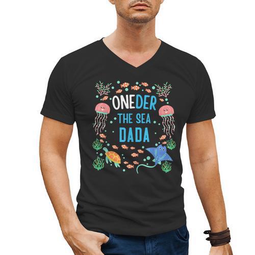 OneDer The Sea Dada 1st Birthday Dad Matching Men's V-Neck T-Shirt - Father's Day Fun
