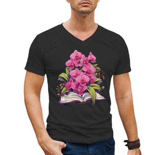 Orchids Flowers Book Floral Men's V-Neck T-Shirt - Bookorys