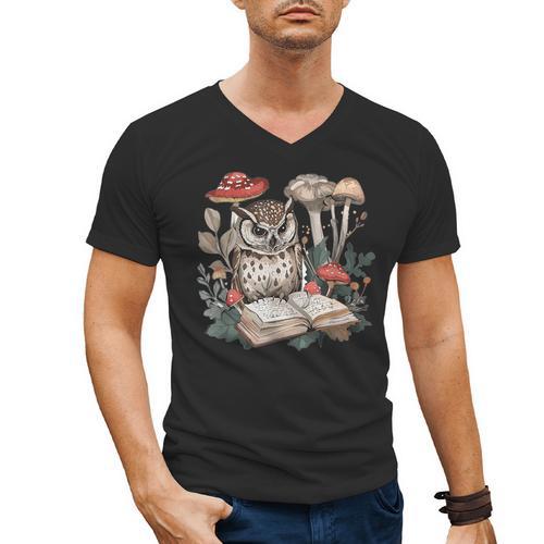 Owl With Books Reading Cottagecore Aesthetics Men's V-Neck T-Shirt - Bookorys DE