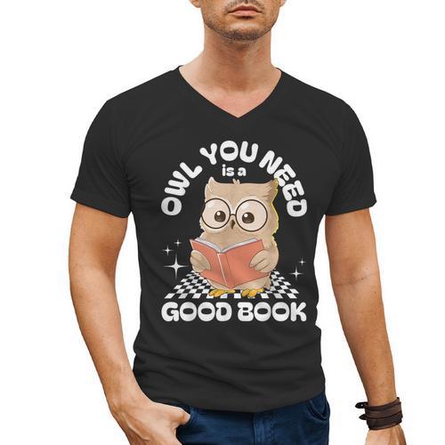Owl You Need Is A Good Book Teacher Librarian Reading Men's V-Neck T-Shirt - Bookorys