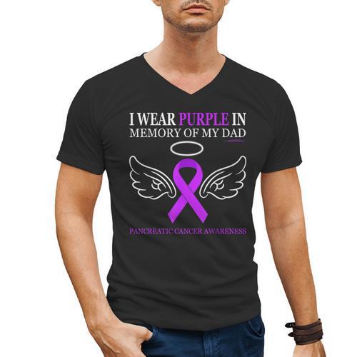 Pancreatic Cancer I Wear Purple In Memory Of My Dad Men's V-Neck T-Shirt - Father's Day Fun