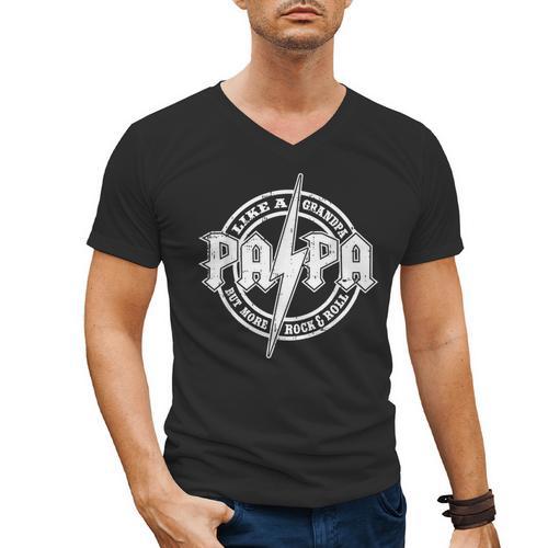 Papa Like A Grandpa Fathers Day Rocker Dad Rock Music Men Men's V-Neck T-Shirt - Father's Day Fun